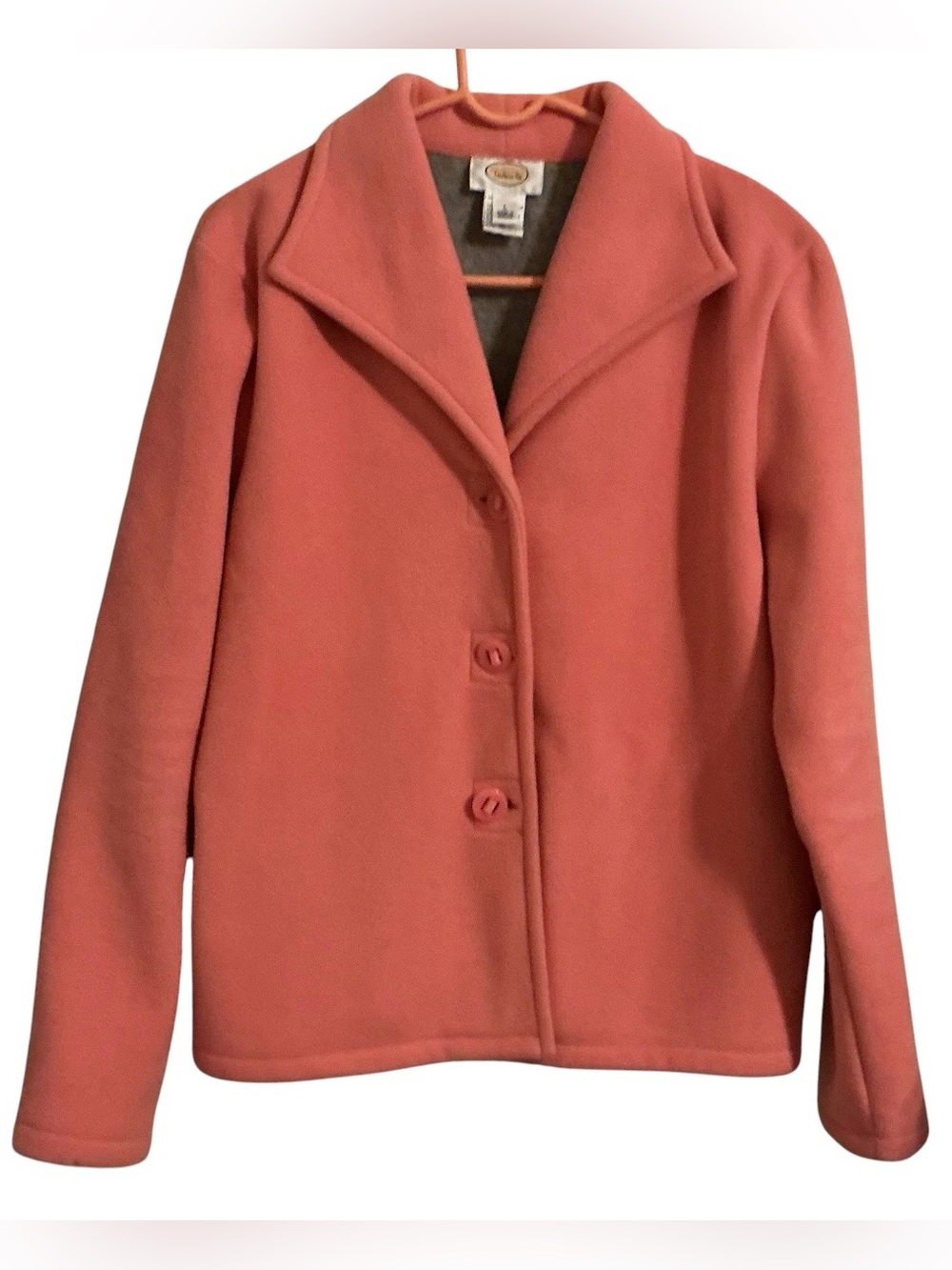 Talbots Women’s L Coral Pink Blazer Jacket Soft Knit 3 Button Preppy Classic